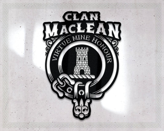 Clan Maclean Die-Cut Metal Sign with Scotland Clan Badge and Motto