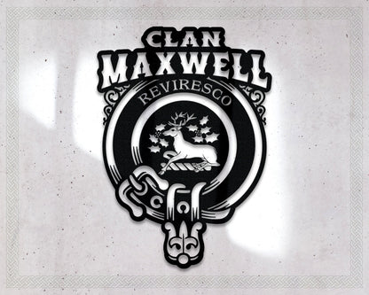 Clan Maxwell Die-Cut Metal Sign with Scotland Clan Badge and Motto