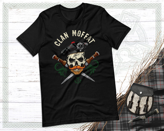 Clan Moffat Scottish Tartan Skull T-Shirt