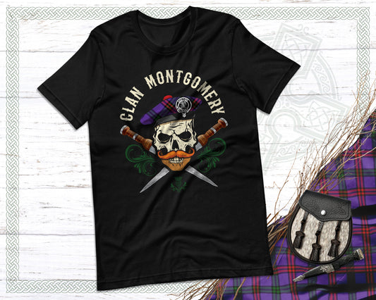 Clan Montgomery Scottish Tartan Skull T-Shirt