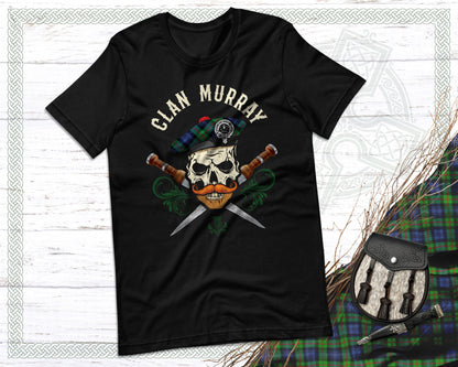 Clan Murray Scottish Tartan Skull T-Shirt