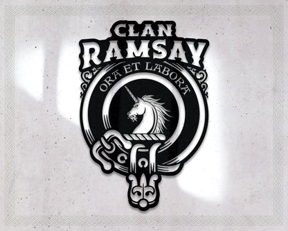 Clan Ramsay Die-Cut Metal Sign with Scotland Clan Badge and Motto