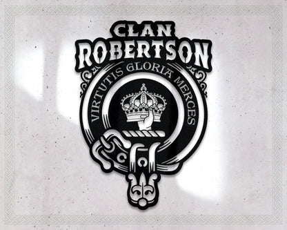 Clan Robertson Die-Cut Metal Sign with Scotland Clan Badge and Motto