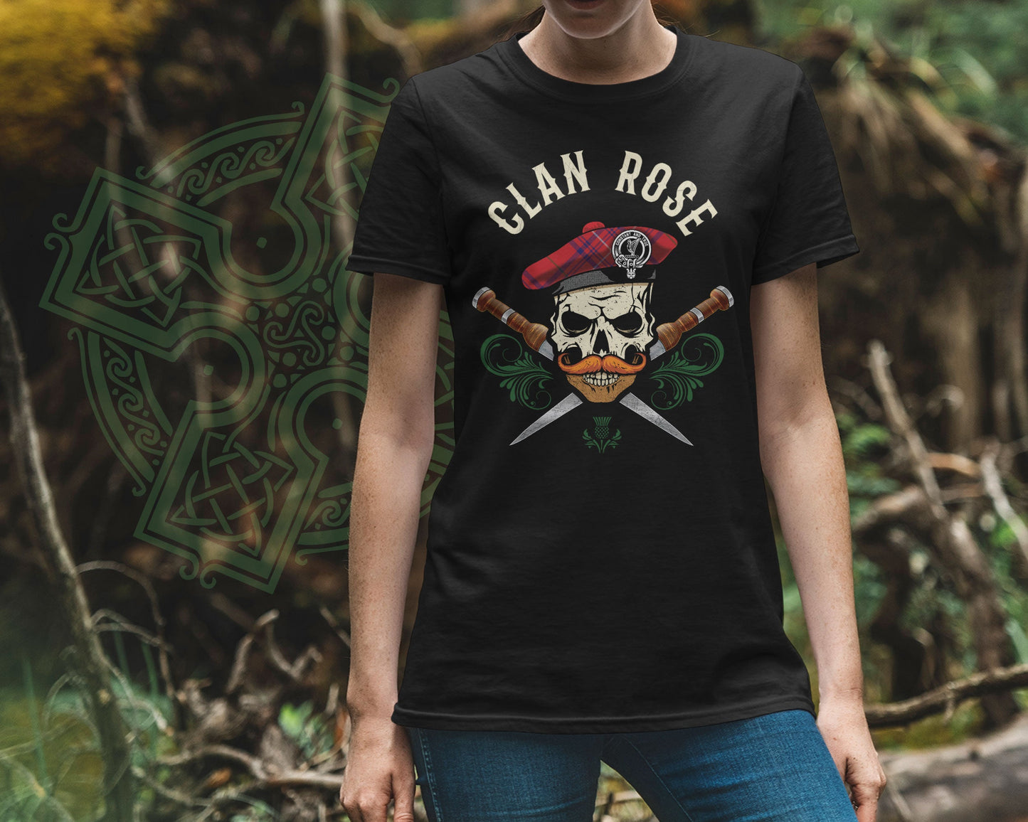 Clan Rose Scottish Tartan Skull T-Shirt