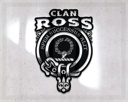 Clan Ross Die-Cut Metal Sign with Scotland Clan Badge and Motto